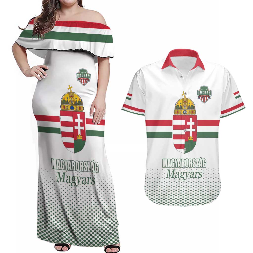 Custom Hungary Ice Hockey Couples Matching Off Shoulder Maxi Dress and Hawaiian Shirt White Style Come on Magyars