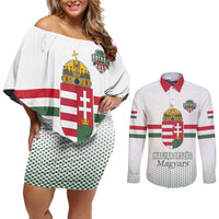 Custom Hungary Ice Hockey Couples Matching Off Shoulder Short Dress and Long Sleeve Button Shirt White Style Come on Magyars