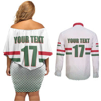 Custom Hungary Ice Hockey Couples Matching Off Shoulder Short Dress and Long Sleeve Button Shirt White Style Come on Magyars