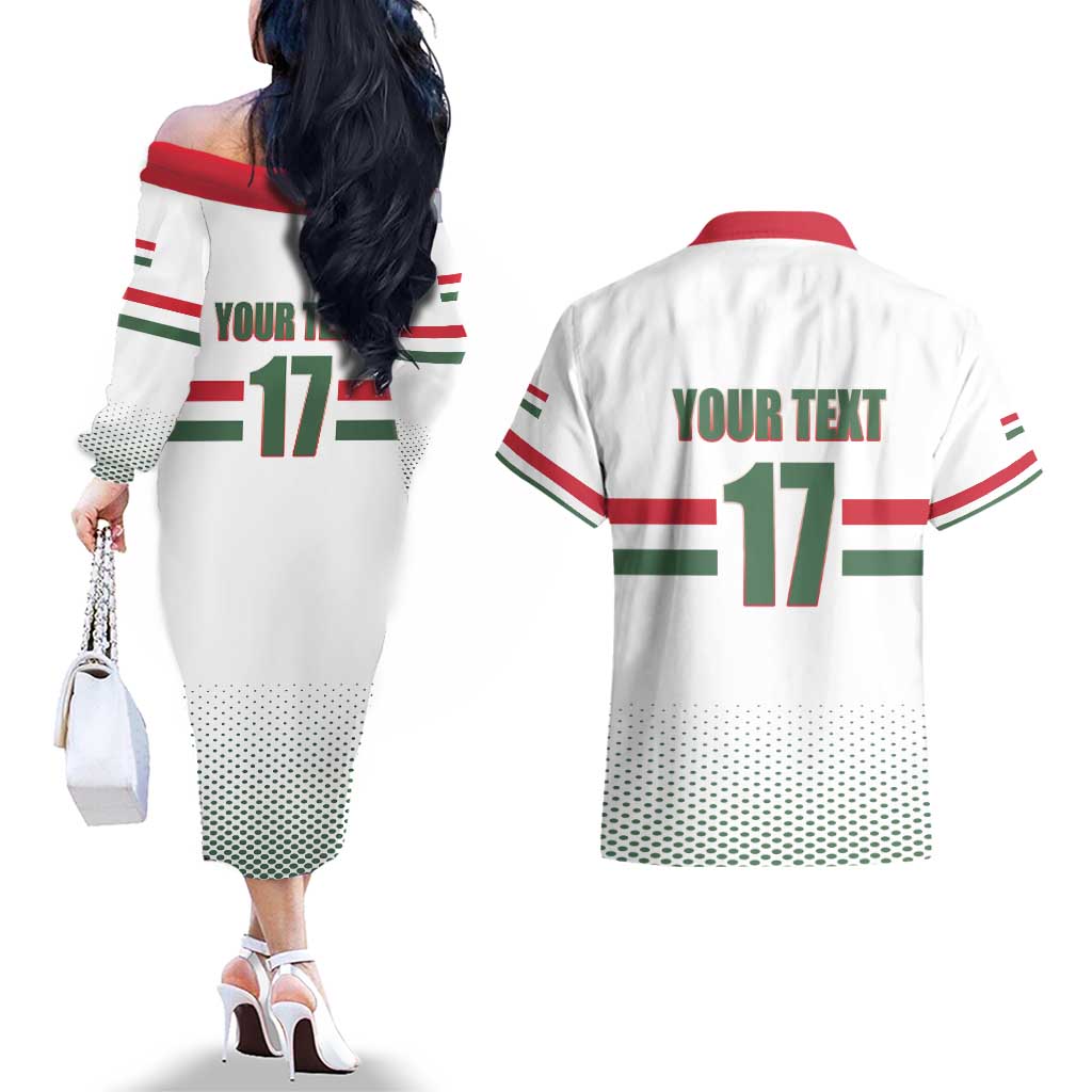 Custom Hungary Ice Hockey Couples Matching Off The Shoulder Long Sleeve Dress and Hawaiian Shirt White Style Come on Magyars