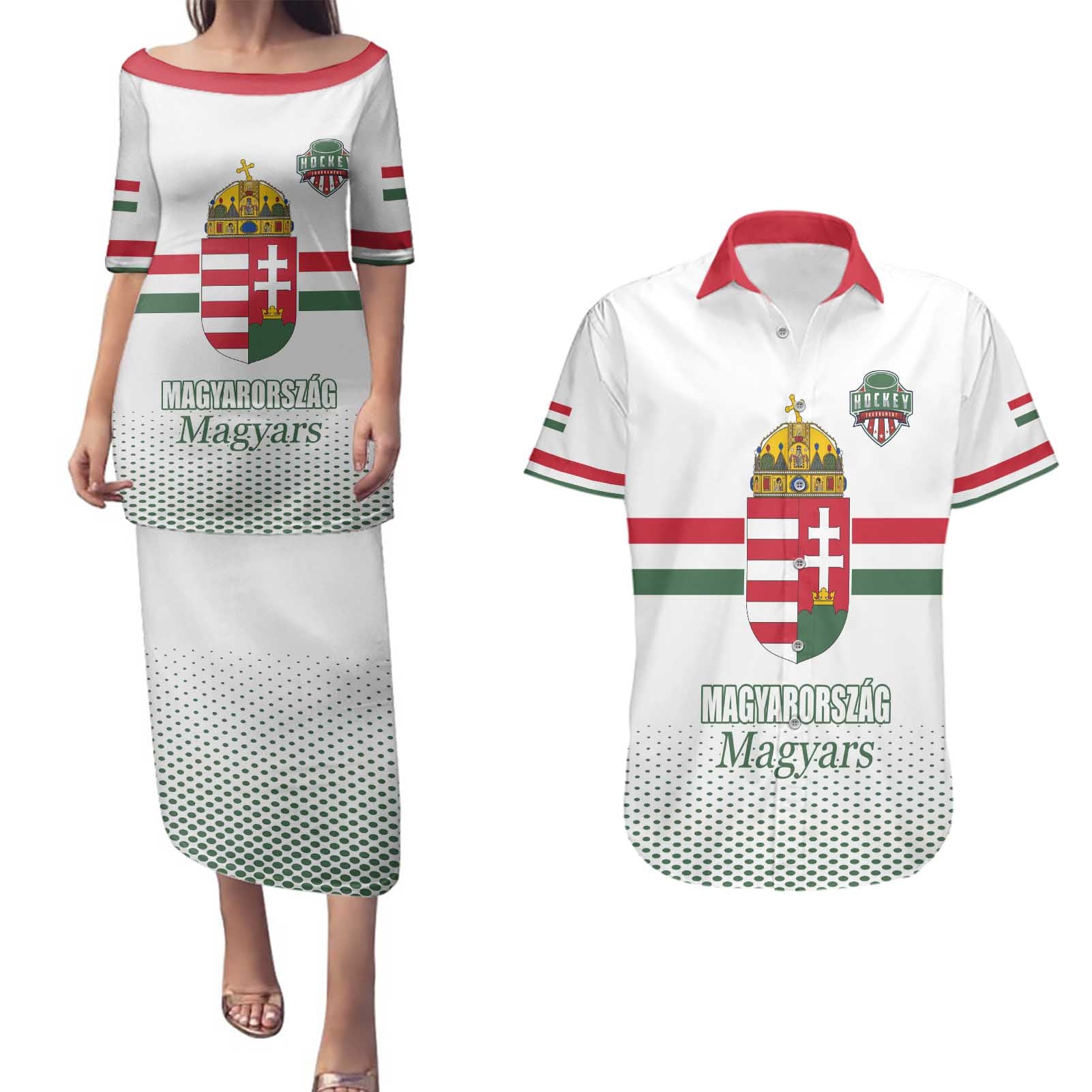 Custom Hungary Ice Hockey Couples Matching Puletasi and Hawaiian Shirt White Style Come on Magyars