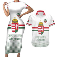 Custom Hungary Ice Hockey Couples Matching Short Sleeve Bodycon Dress and Hawaiian Shirt White Style Come on Magyars