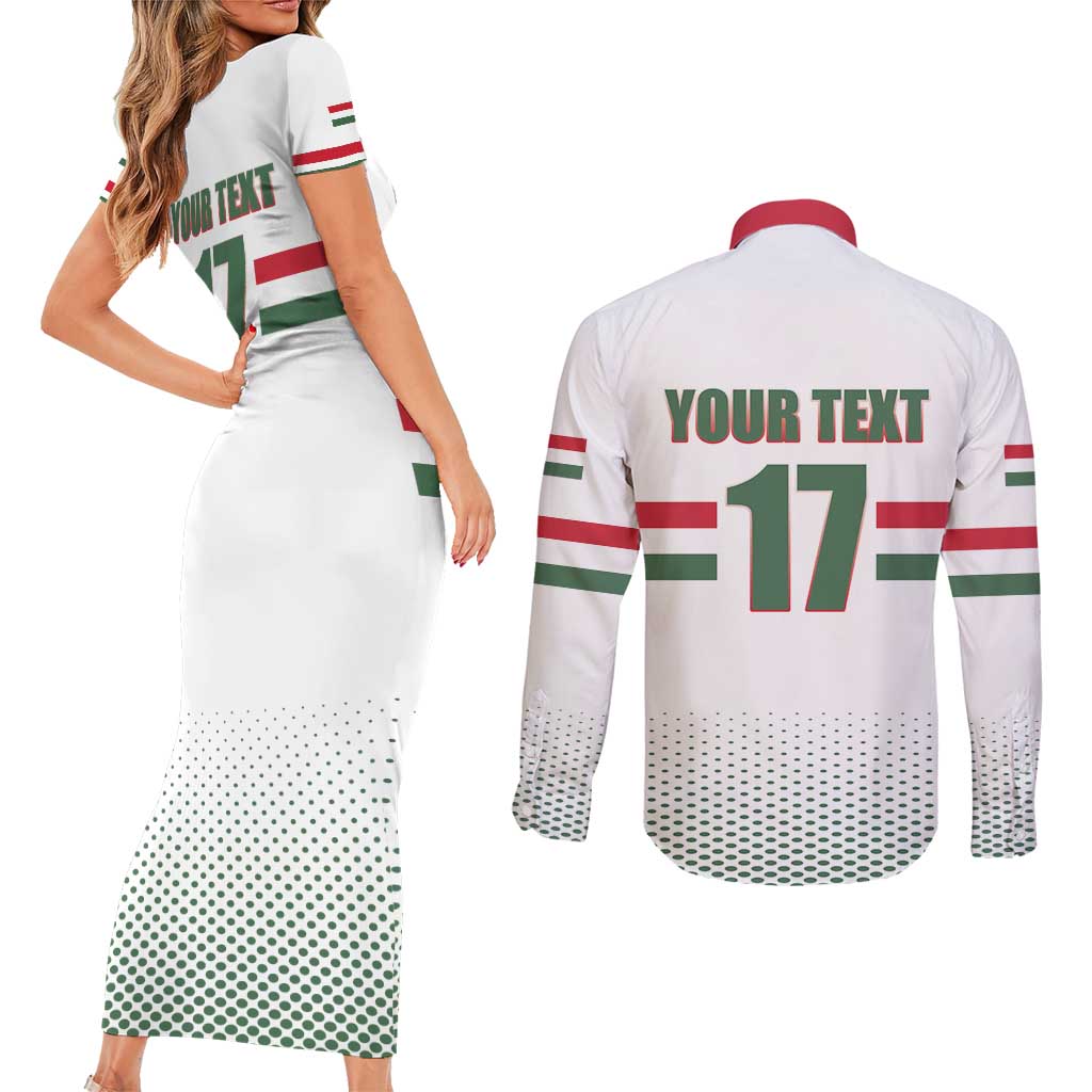 Custom Hungary Ice Hockey Couples Matching Short Sleeve Bodycon Dress and Long Sleeve Button Shirt White Style Come on Magyars
