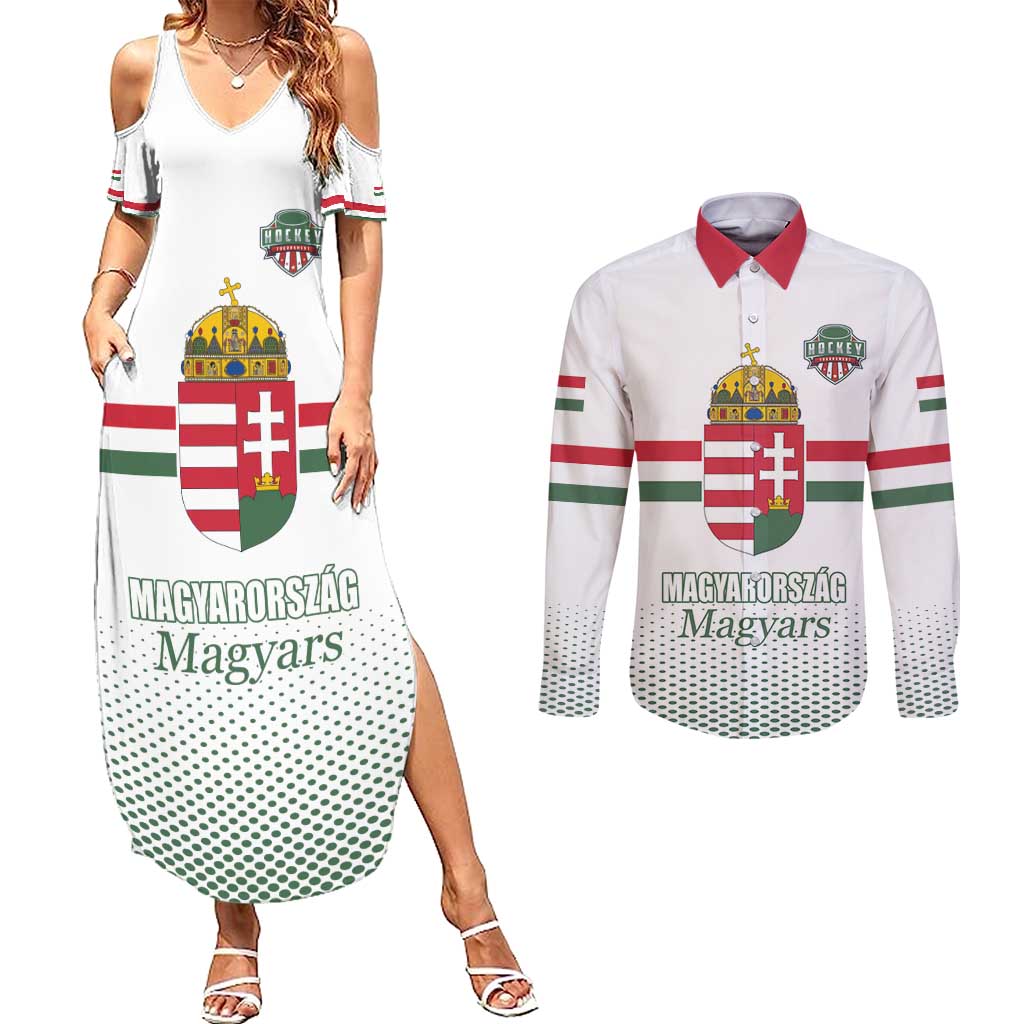 Custom Hungary Ice Hockey Couples Matching Summer Maxi Dress and Long Sleeve Button Shirt White Style Come on Magyars