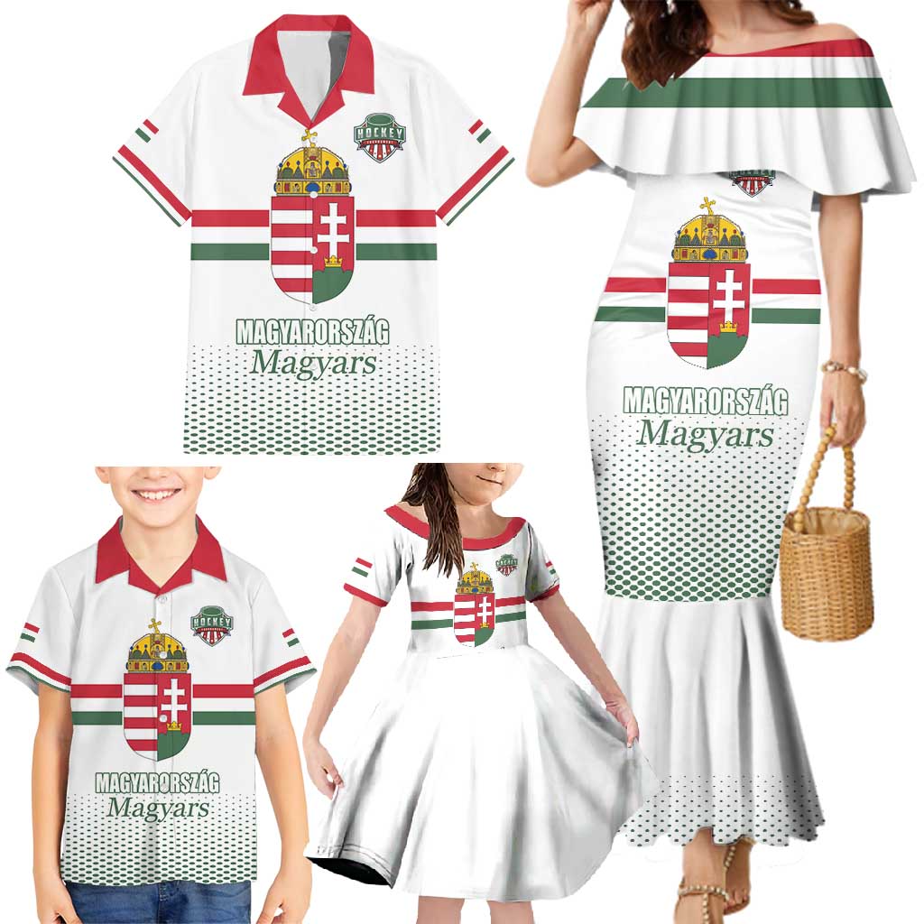 Custom Hungary Ice Hockey Family Matching Mermaid Dress and Hawaiian Shirt White Style Come on Magyars