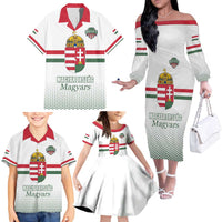 Custom Hungary Ice Hockey Family Matching Off The Shoulder Long Sleeve Dress and Hawaiian Shirt White Style Come on Magyars