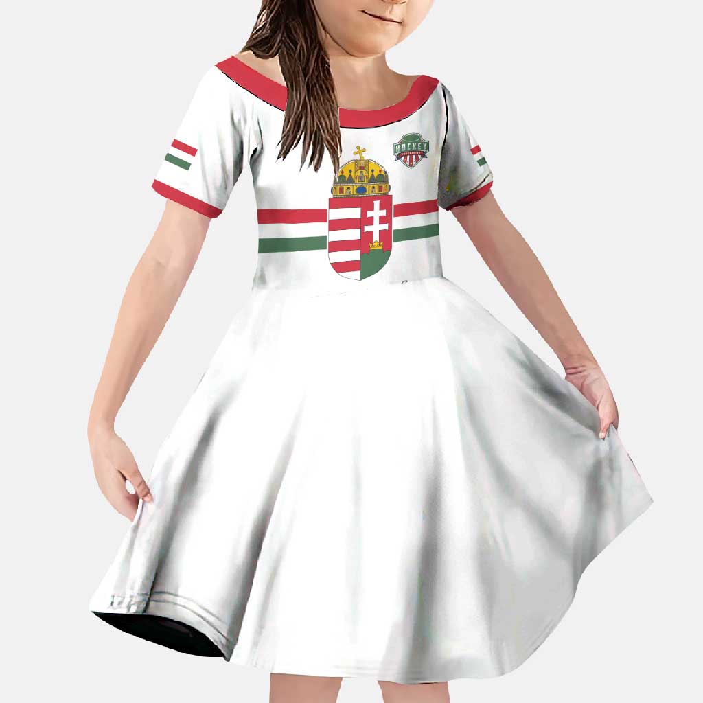 Custom Hungary Ice Hockey Family Matching Off Shoulder Maxi Dress and Hawaiian Shirt White Style Come on Magyars