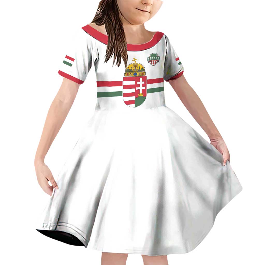 Custom Hungary Ice Hockey Family Matching Off Shoulder Short Dress and Hawaiian Shirt White Style Come on Magyars