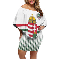 Custom Hungary Ice Hockey Family Matching Off Shoulder Short Dress and Hawaiian Shirt White Style Come on Magyars