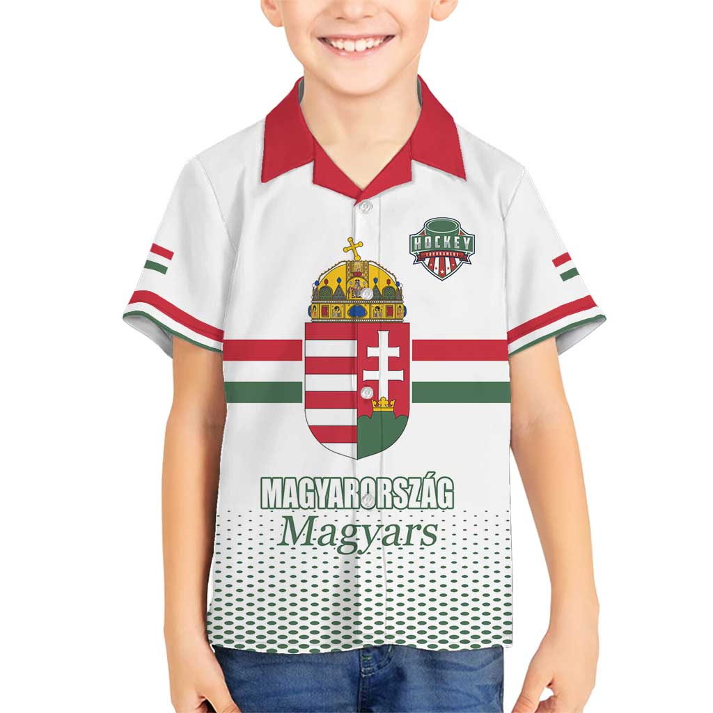 Custom Hungary Ice Hockey Family Matching Off Shoulder Short Dress and Hawaiian Shirt White Style Come on Magyars