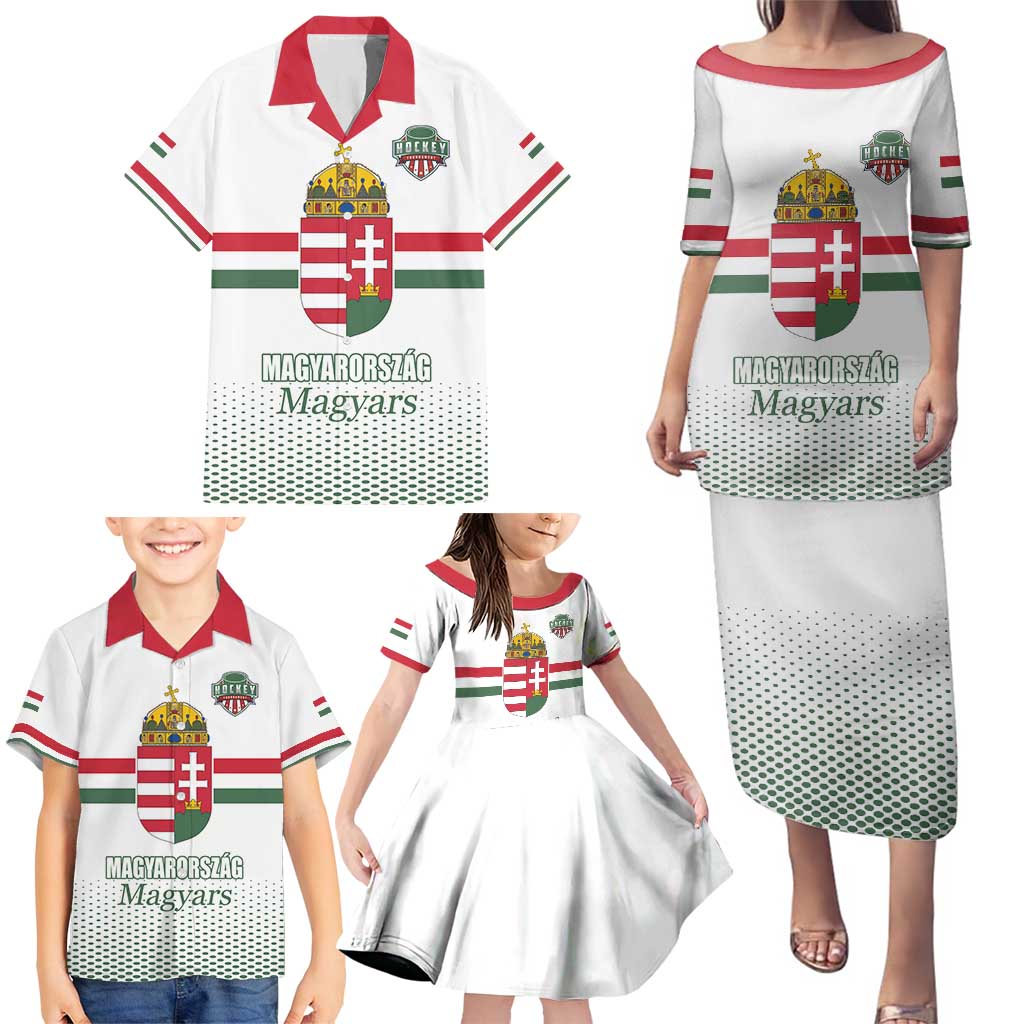 Custom Hungary Ice Hockey Family Matching Puletasi and Hawaiian Shirt White Style Come on Magyars