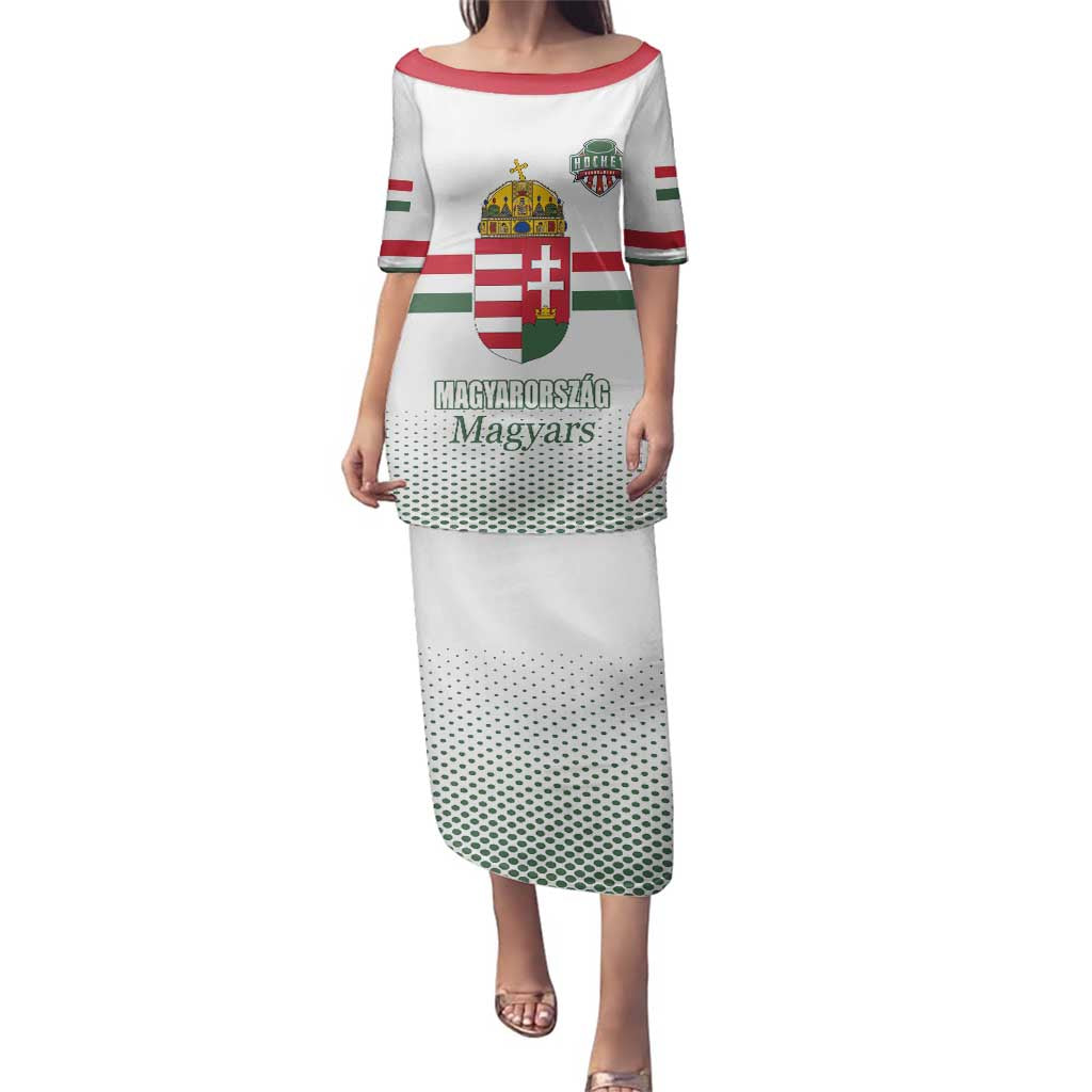 Custom Hungary Ice Hockey Family Matching Puletasi and Hawaiian Shirt White Style Come on Magyars