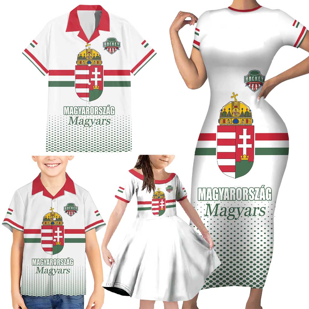 Custom Hungary Ice Hockey Family Matching Short Sleeve Bodycon Dress and Hawaiian Shirt White Style Come on Magyars