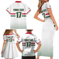 Custom Hungary Ice Hockey Family Matching Short Sleeve Bodycon Dress and Hawaiian Shirt White Style Come on Magyars
