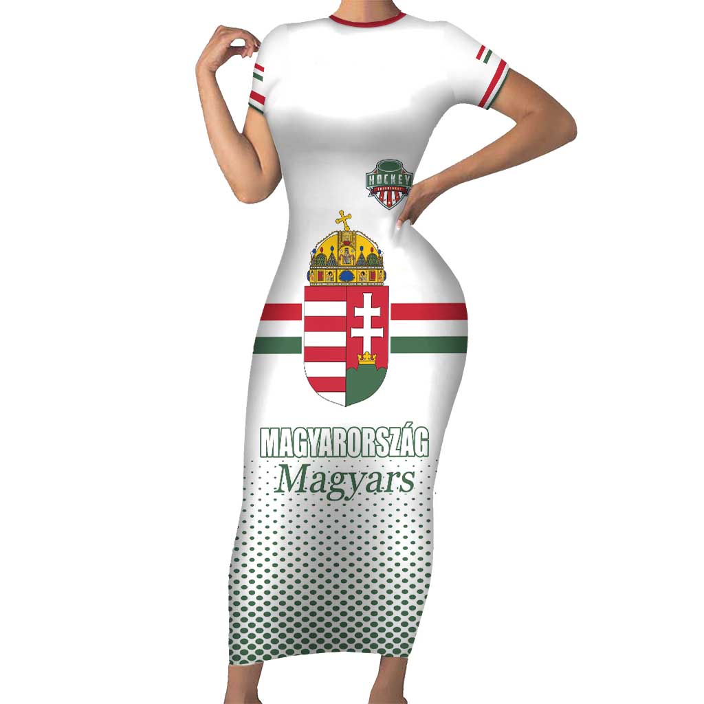 Custom Hungary Ice Hockey Family Matching Short Sleeve Bodycon Dress and Hawaiian Shirt White Style Come on Magyars