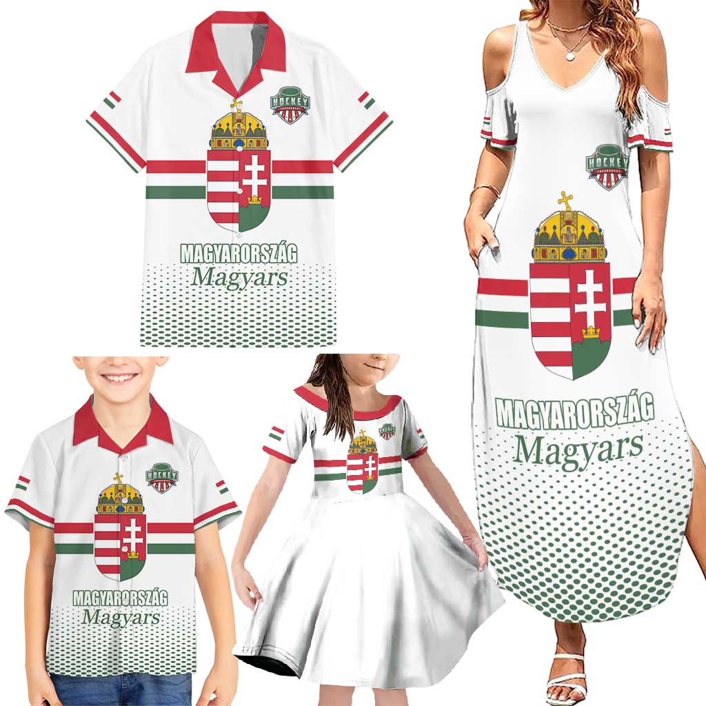 Custom Hungary Ice Hockey Family Matching Summer Maxi Dress and Hawaiian Shirt White Style Come on Magyars
