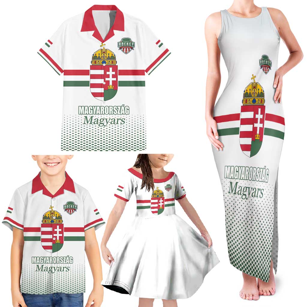 Custom Hungary Ice Hockey Family Matching Tank Maxi Dress and Hawaiian Shirt White Style Come on Magyars