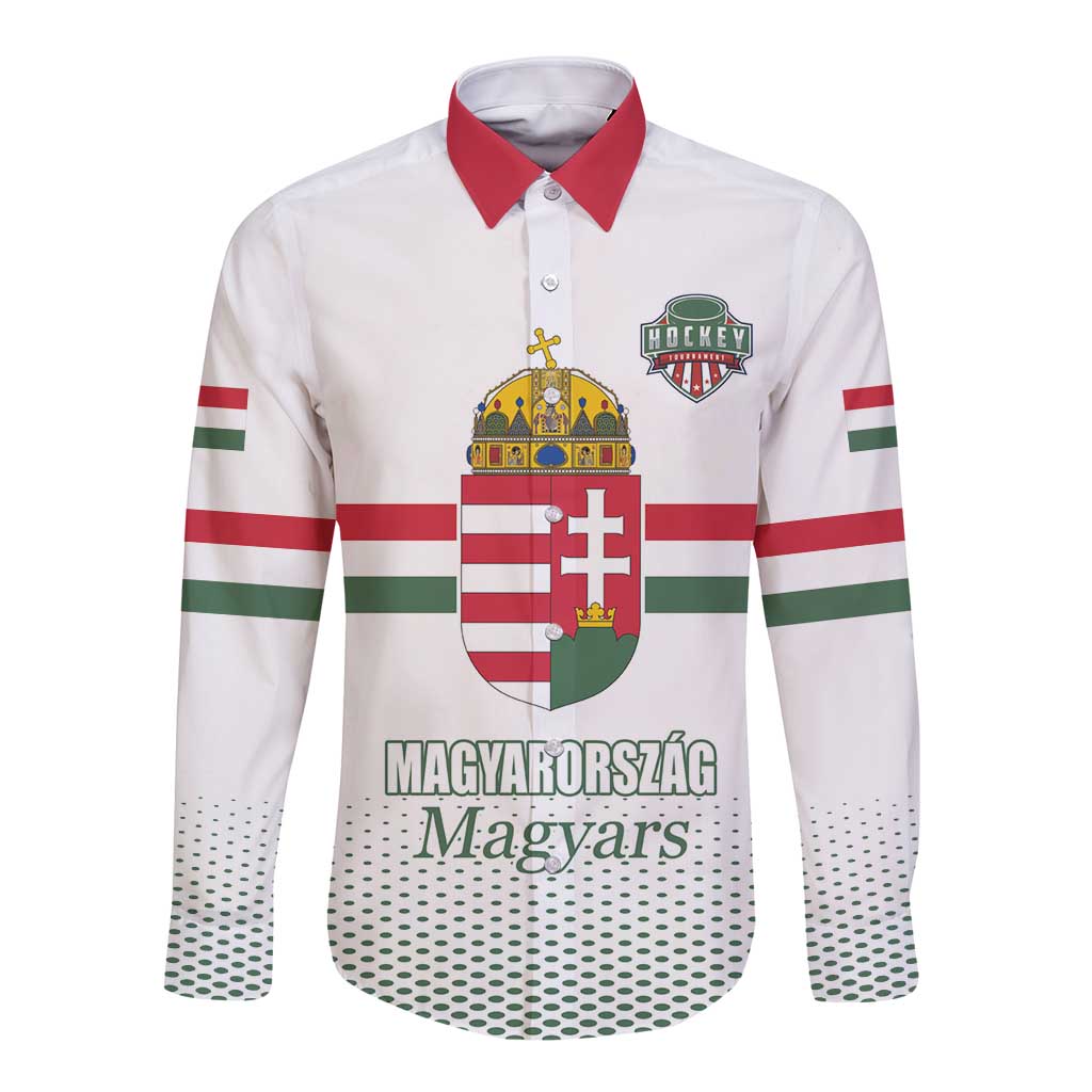 Custom Hungary Ice Hockey Long Sleeve Button Shirt White Style Come on Magyars