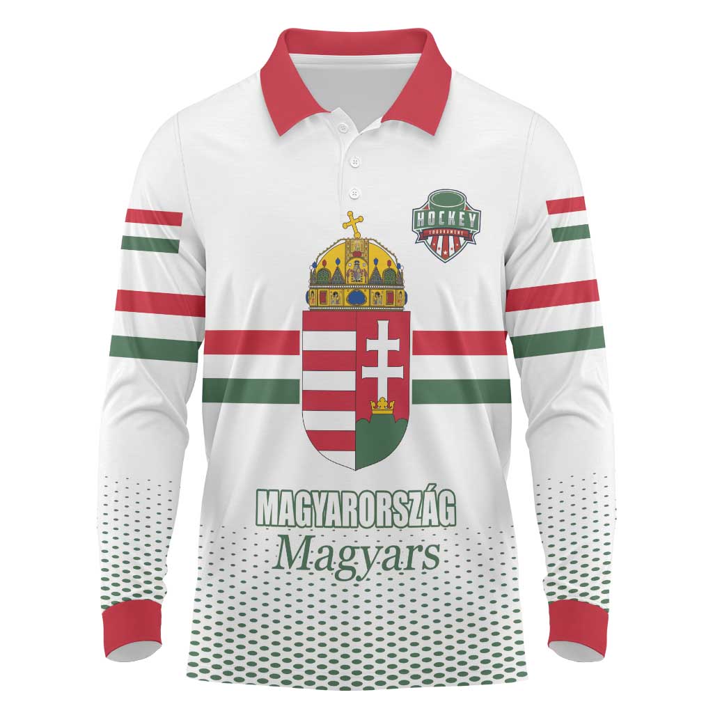 Custom Hungary Ice Hockey Long Sleeve Polo Shirt White Style Come on Magyars