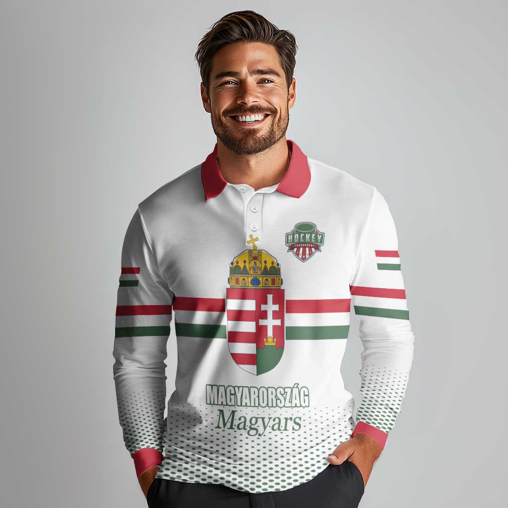 Custom Hungary Ice Hockey Long Sleeve Polo Shirt White Style Come on Magyars