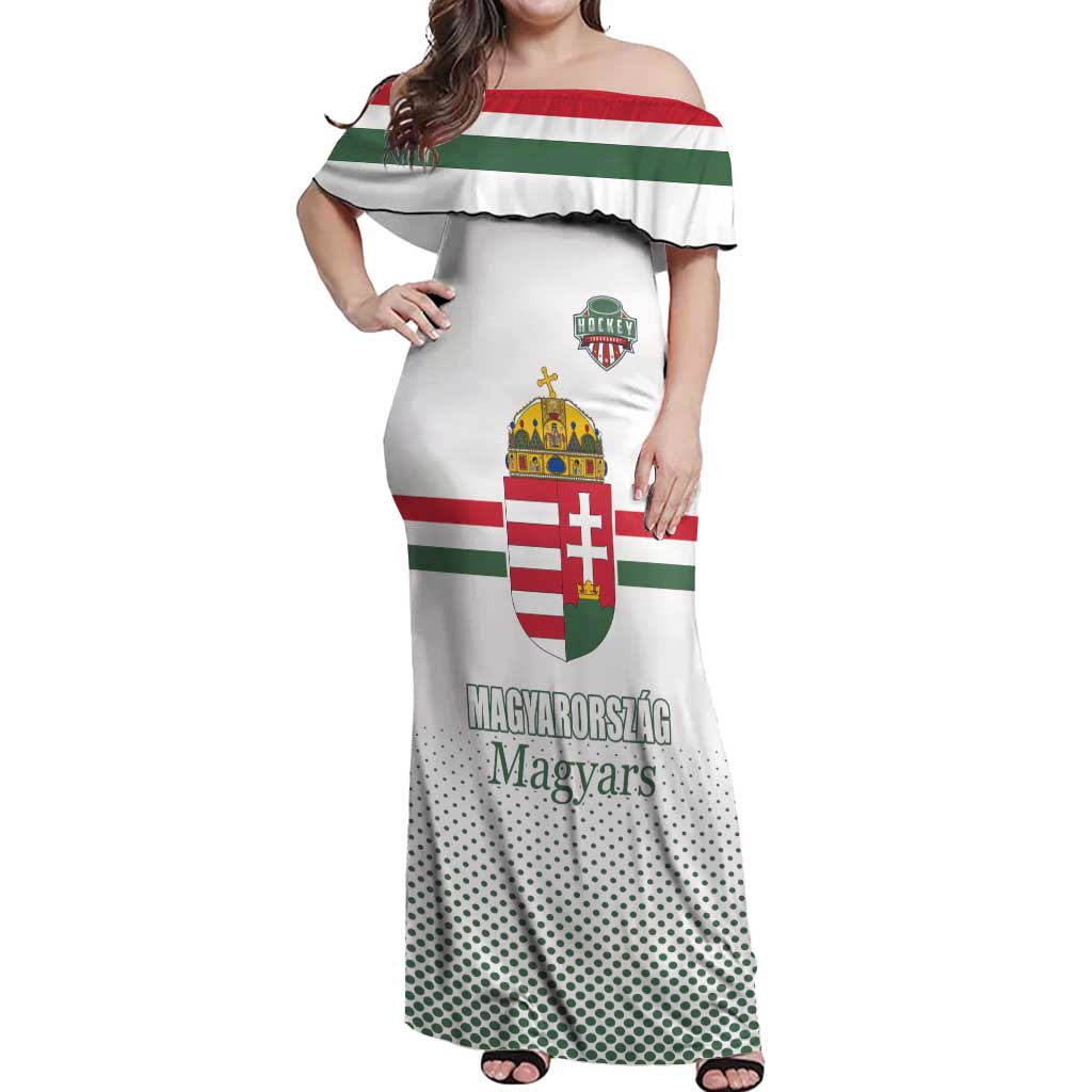 Custom Hungary Ice Hockey Off Shoulder Maxi Dress White Style Come on Magyars