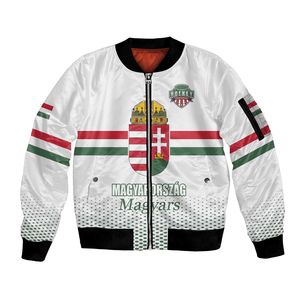 Custom Hungary Ice Hockey Sleeve Zip Bomber Jacket White Style Come on Magyars