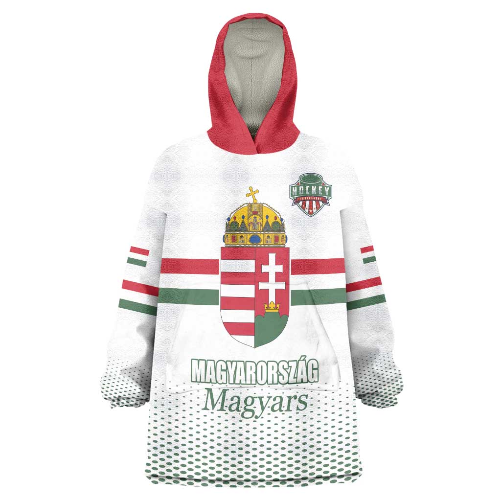 Custom Hungary Ice Hockey Wearable Blanket Hoodie White Style Come on Magyars