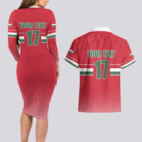 Custom Hungary Ice Hockey Couples Matching Long Sleeve Bodycon Dress and Hawaiian Shirt Red Style Come on Magyars