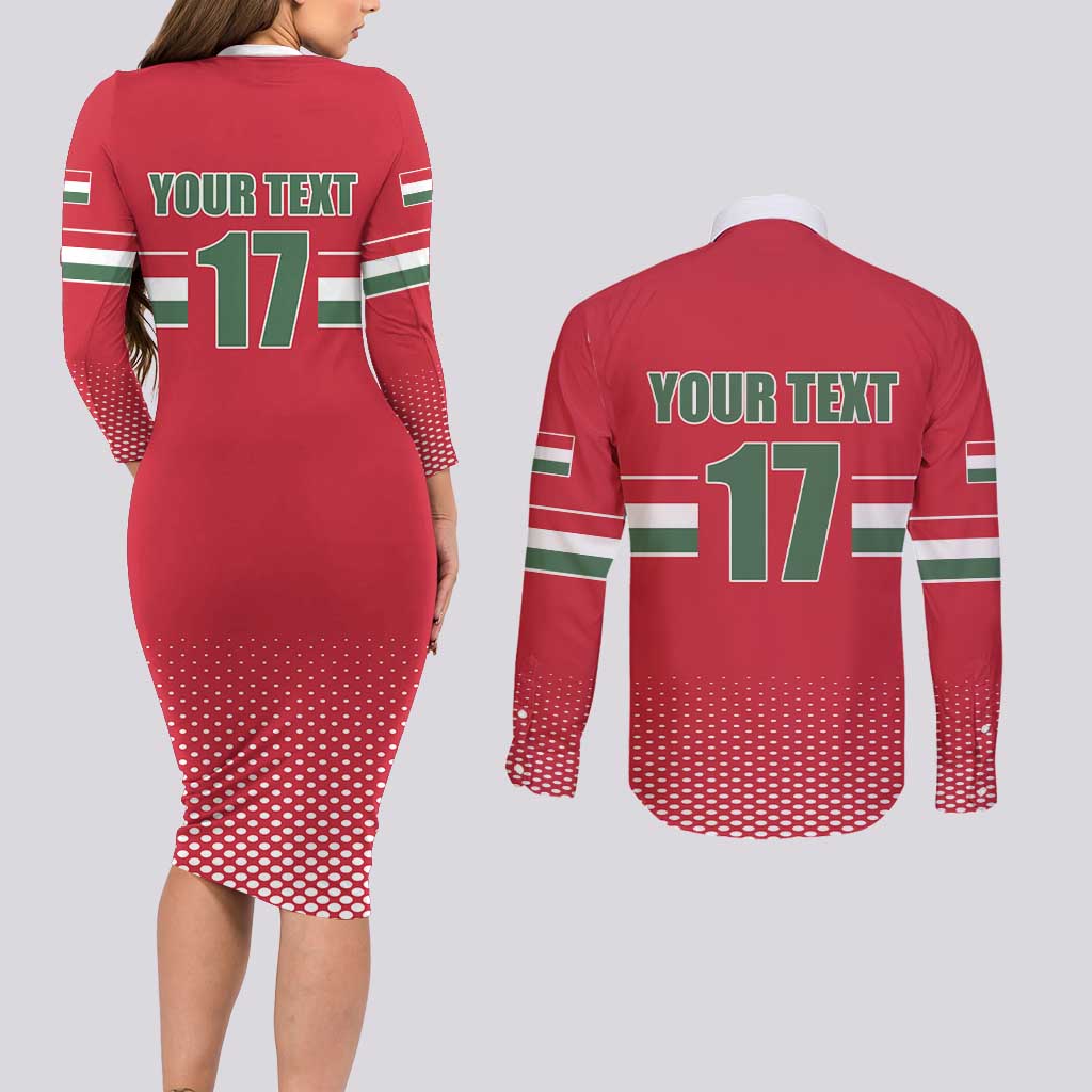 Custom Hungary Ice Hockey Couples Matching Long Sleeve Bodycon Dress and Long Sleeve Button Shirt Red Style Come on Magyars