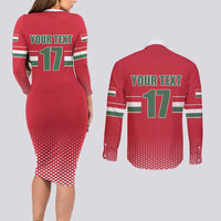 Custom Hungary Ice Hockey Couples Matching Long Sleeve Bodycon Dress and Long Sleeve Button Shirt Red Style Come on Magyars