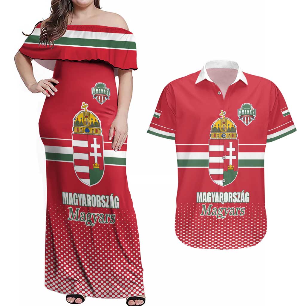 Custom Hungary Ice Hockey Couples Matching Off Shoulder Maxi Dress and Hawaiian Shirt Red Style Come on Magyars