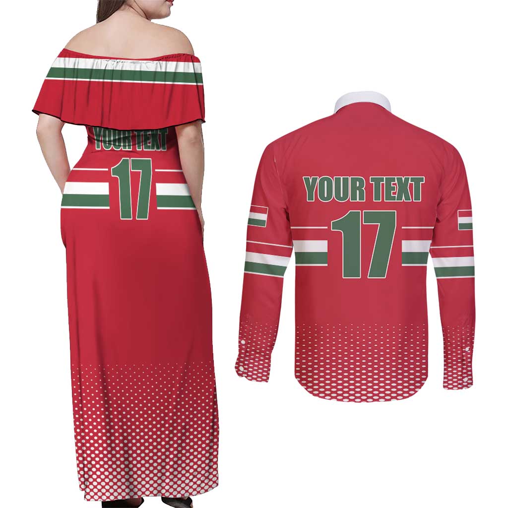 Custom Hungary Ice Hockey Couples Matching Off Shoulder Maxi Dress and Long Sleeve Button Shirt Red Style Come on Magyars
