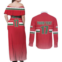 Custom Hungary Ice Hockey Couples Matching Off Shoulder Maxi Dress and Long Sleeve Button Shirt Red Style Come on Magyars