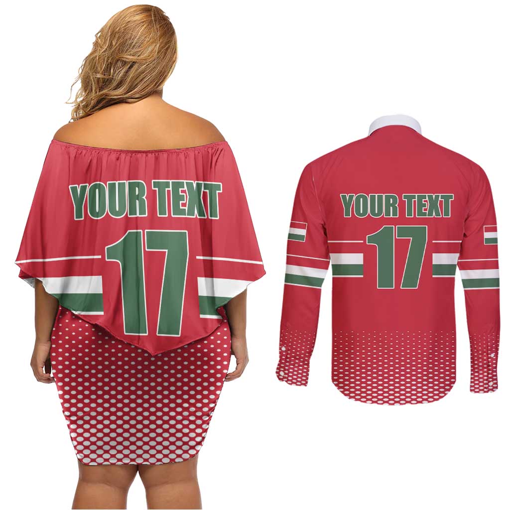 Custom Hungary Ice Hockey Couples Matching Off Shoulder Short Dress and Long Sleeve Button Shirt Red Style Come on Magyars