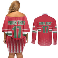 Custom Hungary Ice Hockey Couples Matching Off Shoulder Short Dress and Long Sleeve Button Shirt Red Style Come on Magyars
