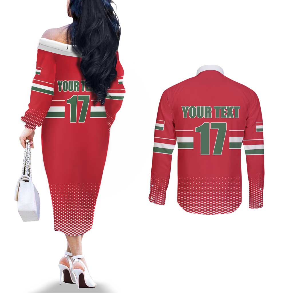 Custom Hungary Ice Hockey Couples Matching Off The Shoulder Long Sleeve Dress and Long Sleeve Button Shirt Red Style Come on Magyars