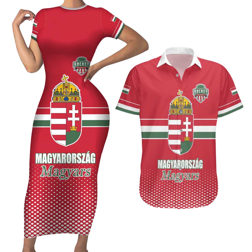 Custom Hungary Ice Hockey Couples Matching Short Sleeve Bodycon Dress and Hawaiian Shirt Red Style Come on Magyars