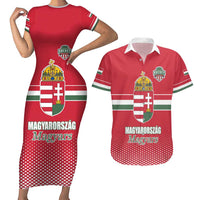Custom Hungary Ice Hockey Couples Matching Short Sleeve Bodycon Dress and Hawaiian Shirt Red Style Come on Magyars