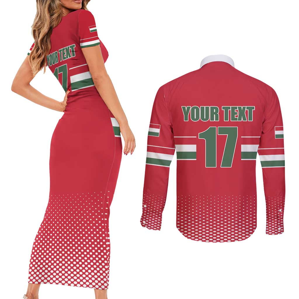 Custom Hungary Ice Hockey Couples Matching Short Sleeve Bodycon Dress and Long Sleeve Button Shirt Red Style Come on Magyars