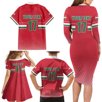 Custom Hungary Ice Hockey Family Matching Long Sleeve Bodycon Dress and Hawaiian Shirt Red Style Come on Magyars