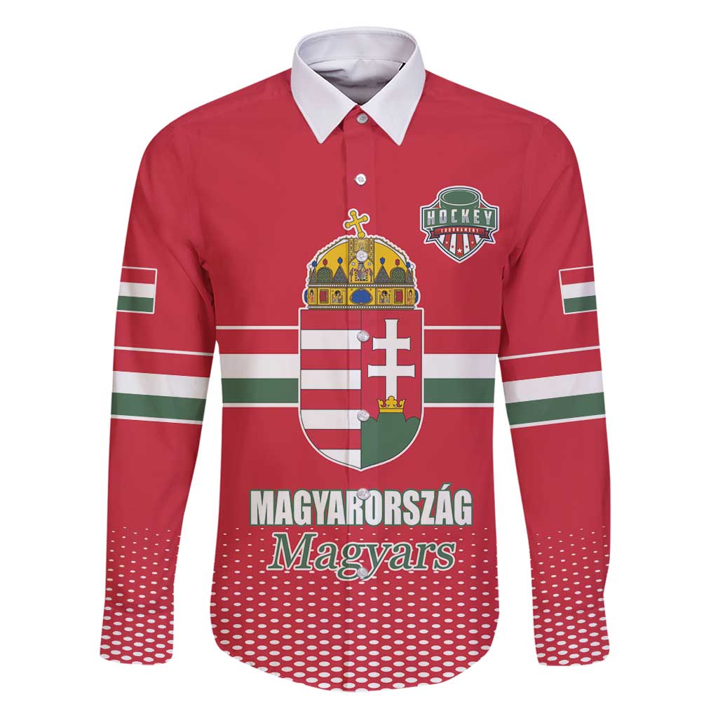 Custom Hungary Ice Hockey Family Matching Long Sleeve Bodycon Dress and Hawaiian Shirt Red Style Come on Magyars