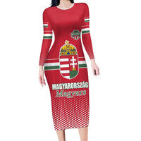 Custom Hungary Ice Hockey Family Matching Long Sleeve Bodycon Dress and Hawaiian Shirt Red Style Come on Magyars