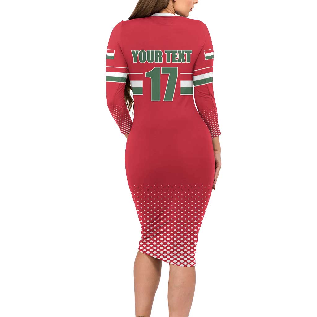 Custom Hungary Ice Hockey Family Matching Long Sleeve Bodycon Dress and Hawaiian Shirt Red Style Come on Magyars