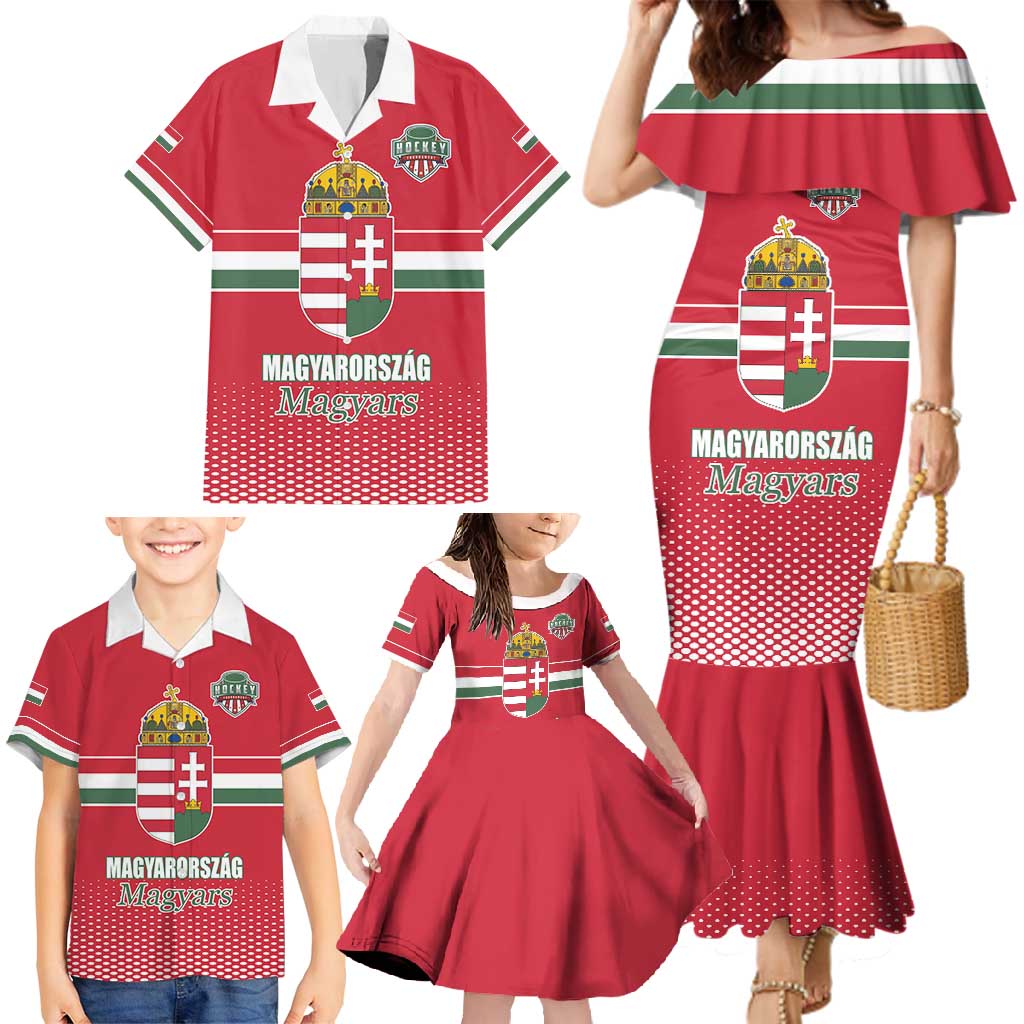 Custom Hungary Ice Hockey Family Matching Mermaid Dress and Hawaiian Shirt Red Style Come on Magyars