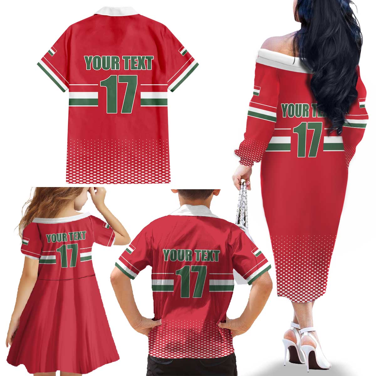 Custom Hungary Ice Hockey Family Matching Off The Shoulder Long Sleeve Dress and Hawaiian Shirt Red Style Come on Magyars