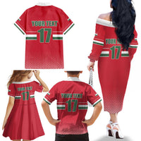 Custom Hungary Ice Hockey Family Matching Off The Shoulder Long Sleeve Dress and Hawaiian Shirt Red Style Come on Magyars