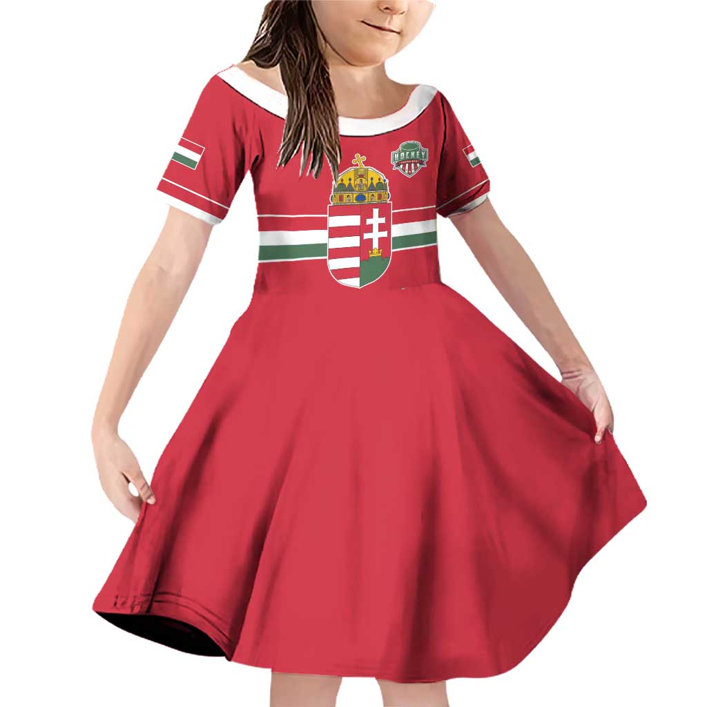 Custom Hungary Ice Hockey Family Matching Off Shoulder Short Dress and Hawaiian Shirt Red Style Come on Magyars