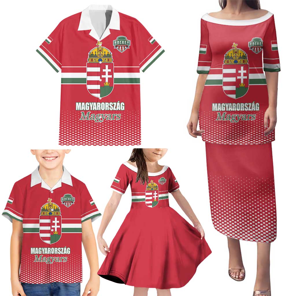Custom Hungary Ice Hockey Family Matching Puletasi and Hawaiian Shirt Red Style Come on Magyars