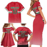 Custom Hungary Ice Hockey Family Matching Short Sleeve Bodycon Dress and Hawaiian Shirt Red Style Come on Magyars
