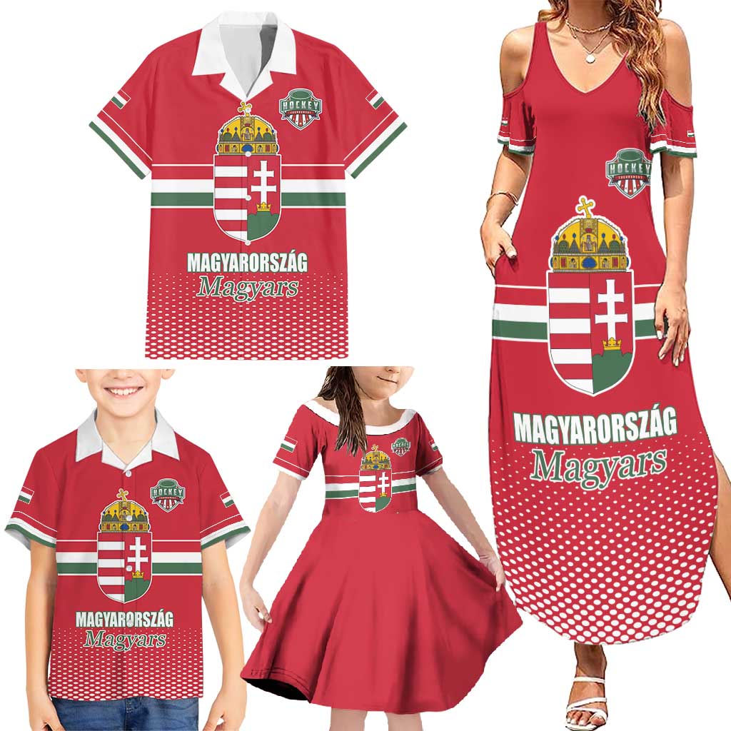 Custom Hungary Ice Hockey Family Matching Summer Maxi Dress and Hawaiian Shirt Red Style Come on Magyars